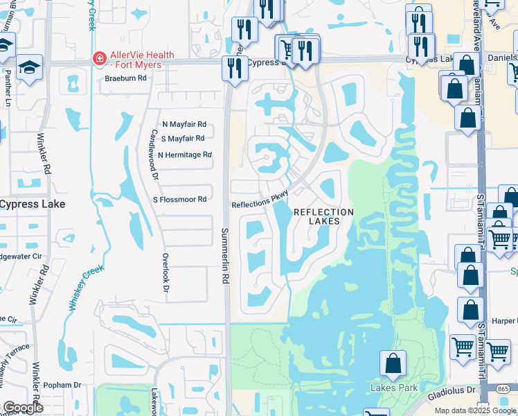 map of restaurants, bars, coffee shops, grocery stores, and more near 14517 Reflection Lakes Drive in Fort Myers