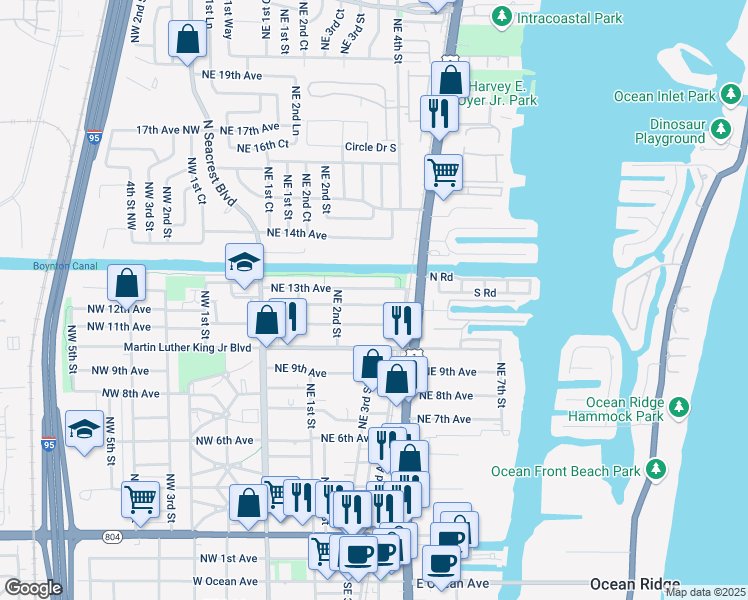 map of restaurants, bars, coffee shops, grocery stores, and more near 339 Northeast 12th Avenue in Boynton Beach