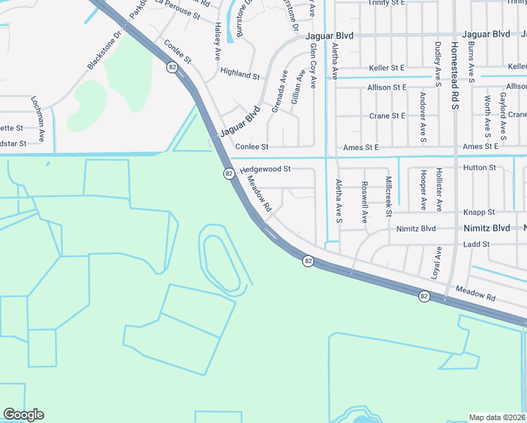 map of restaurants, bars, coffee shops, grocery stores, and more near 2426 Meadow Road in Lehigh Acres
