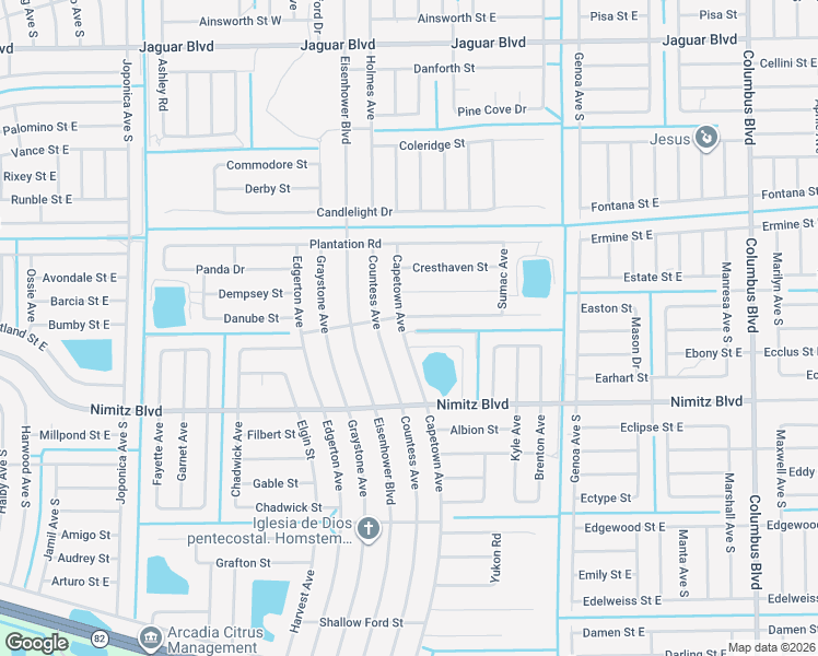 map of restaurants, bars, coffee shops, grocery stores, and more near 1026 Darlington Street in Lehigh Acres