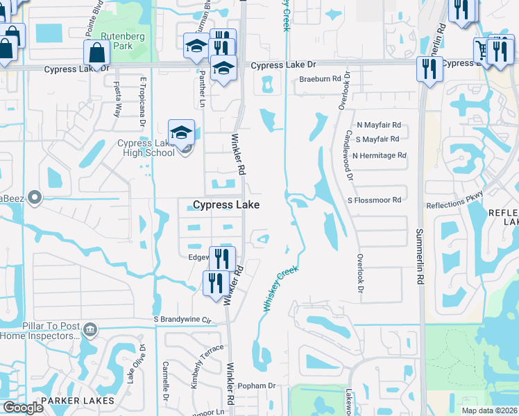 map of restaurants, bars, coffee shops, grocery stores, and more near 6777 Winkler Road in Fort Myers