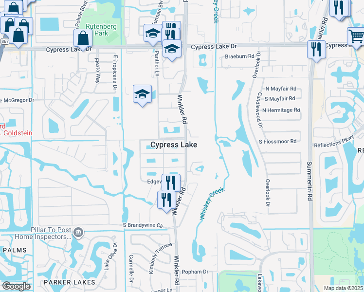 map of restaurants, bars, coffee shops, grocery stores, and more near 6916 Winkler Road in Fort Myers