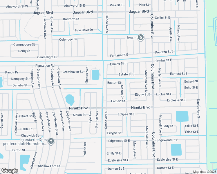 map of restaurants, bars, coffee shops, grocery stores, and more near 1107 Eaves Street in Lehigh Acres