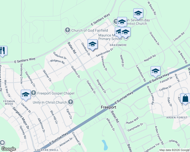 map of restaurants, bars, coffee shops, grocery stores, and more near in Freeport