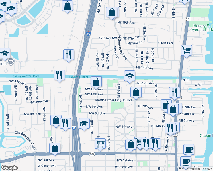 map of restaurants, bars, coffee shops, grocery stores, and more near 402 Northwest 13th Avenue in Boynton Beach