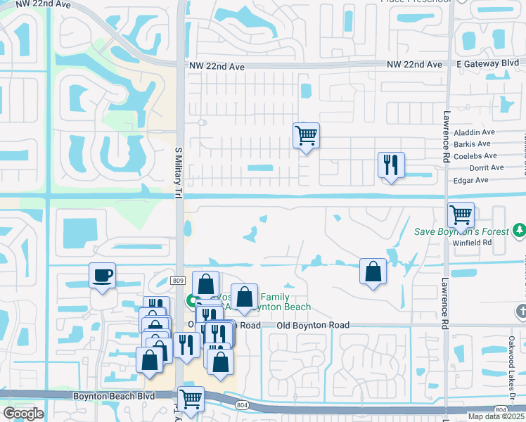 map of restaurants, bars, coffee shops, grocery stores, and more near 4710 Palo Verde Drive in Boynton Beach