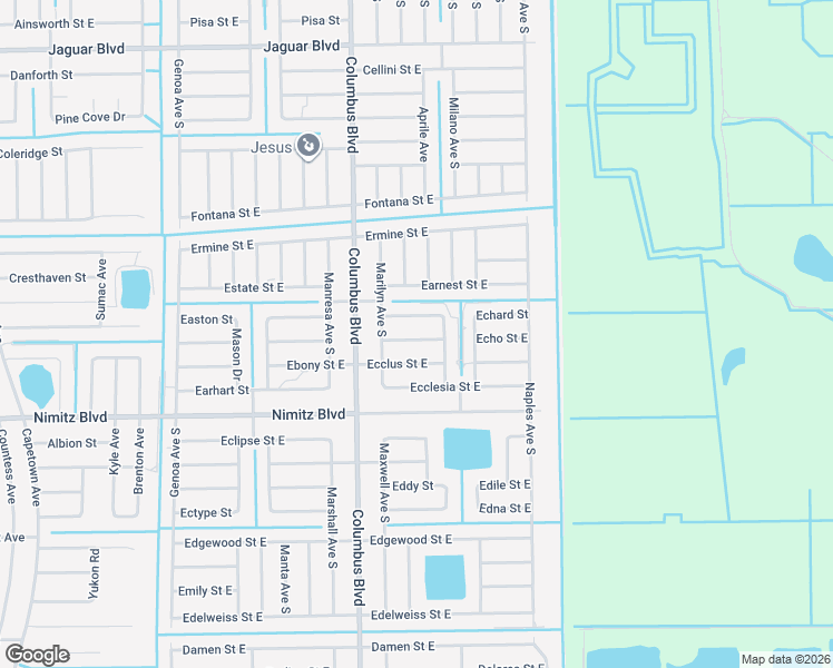 map of restaurants, bars, coffee shops, grocery stores, and more near 1223 Ecarte Street East in Lehigh Acres