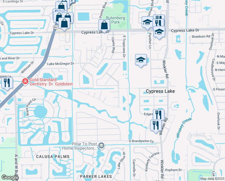 map of restaurants, bars, coffee shops, grocery stores, and more near 1362 Bunker Way in Fort Myers