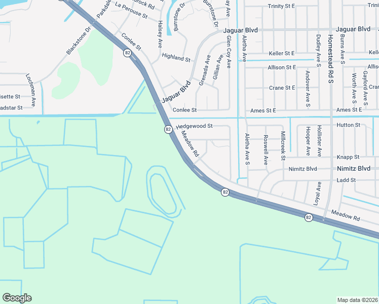 map of restaurants, bars, coffee shops, grocery stores, and more near 2426 Meadow Road in Lehigh Acres