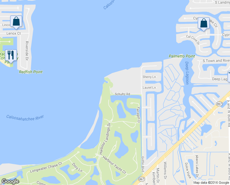 map of restaurants, bars, coffee shops, grocery stores, and more near 14000 Schultz Road in Fort Myers