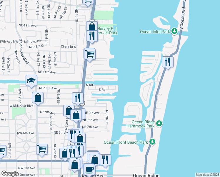 map of restaurants, bars, coffee shops, grocery stores, and more near 812 South Road in Boynton Beach