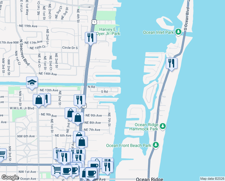 map of restaurants, bars, coffee shops, grocery stores, and more near 812 South Road in Boynton Beach