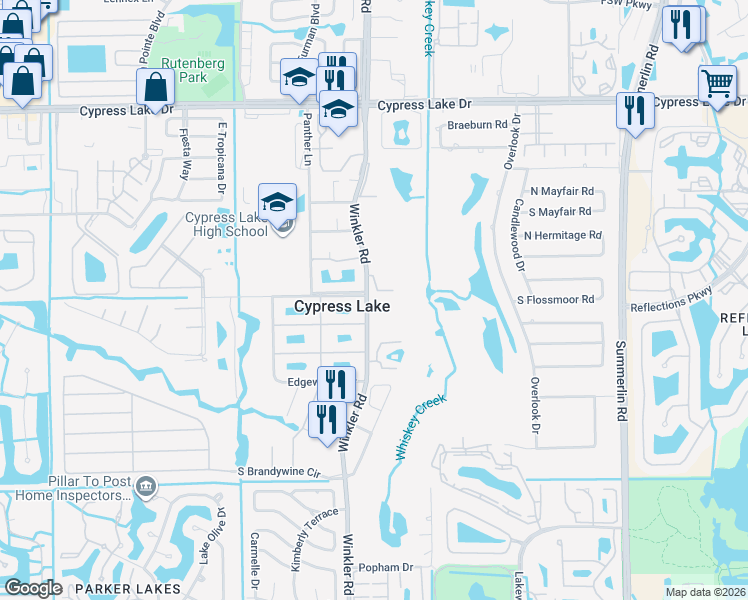 map of restaurants, bars, coffee shops, grocery stores, and more near 6916 Winkler Road in Fort Myers