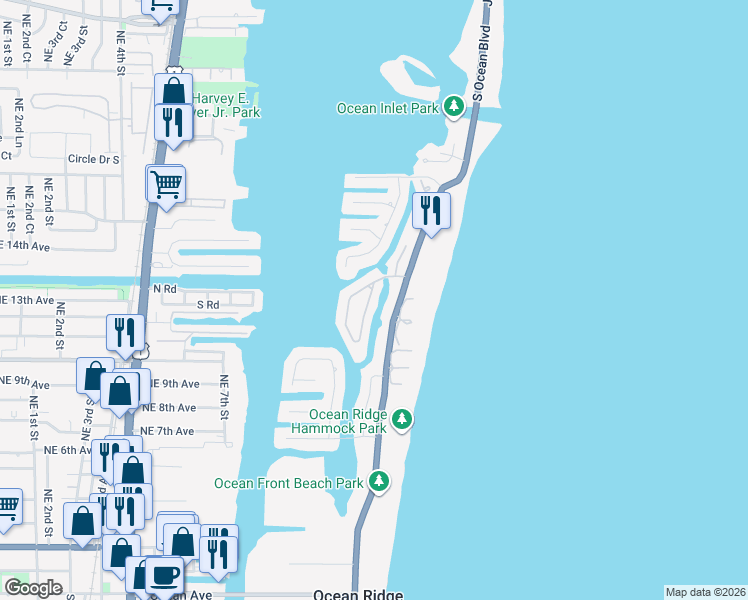 map of restaurants, bars, coffee shops, grocery stores, and more near 23 Sabal Island Drive in Boynton Beach