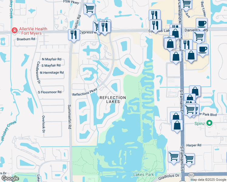 map of restaurants, bars, coffee shops, grocery stores, and more near in Lee County