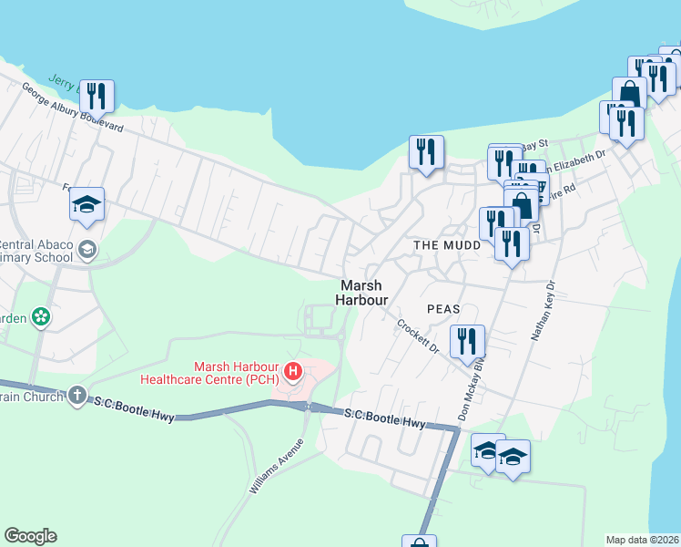 map of restaurants, bars, coffee shops, grocery stores, and more near in Marsh Harbour