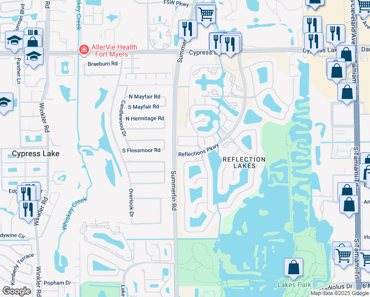 map of restaurants, bars, coffee shops, grocery stores, and more near 14489 Reflection Lakes Drive in Fort Myers