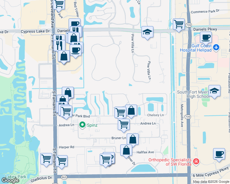 map of restaurants, bars, coffee shops, grocery stores, and more near 13966 Avon Park Circle in Fort Myers