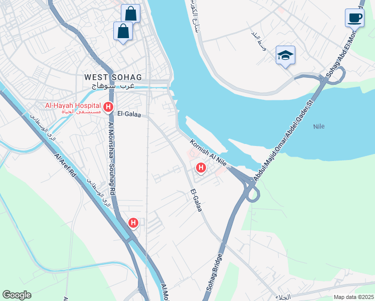 map of restaurants, bars, coffee shops, grocery stores, and more near in قسم أول سوهاج،