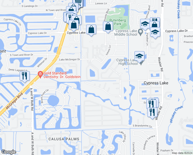 map of restaurants, bars, coffee shops, grocery stores, and more near 13730 Julias Way in Fort Myers