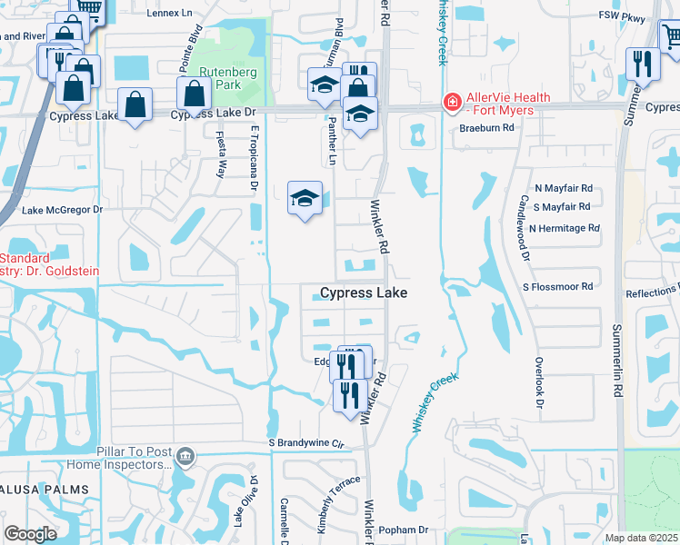 map of restaurants, bars, coffee shops, grocery stores, and more near 8771 Rose Court in Fort Myers