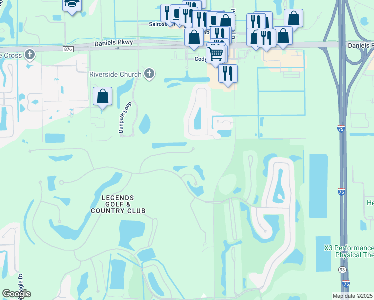 map of restaurants, bars, coffee shops, grocery stores, and more near 8775 Nottingham Pointe Way in Fort Myers