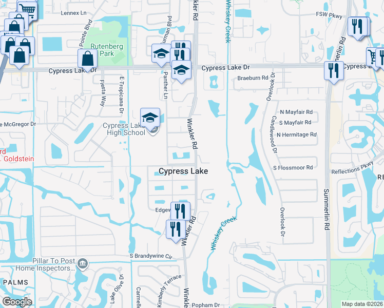 map of restaurants, bars, coffee shops, grocery stores, and more near 6760 Winkler Road in Fort Myers