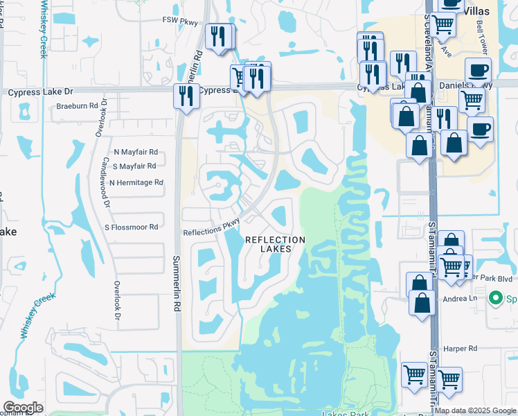 map of restaurants, bars, coffee shops, grocery stores, and more near 13940 Lily Pad Circle in Fort Myers