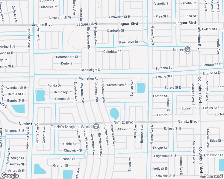 map of restaurants, bars, coffee shops, grocery stores, and more near 1027 Chandlee Street in Lehigh Acres