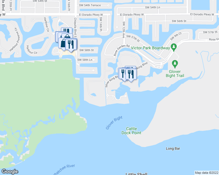 map of restaurants, bars, coffee shops, grocery stores, and more near 6081 Silver King Boulevard in Cape Coral