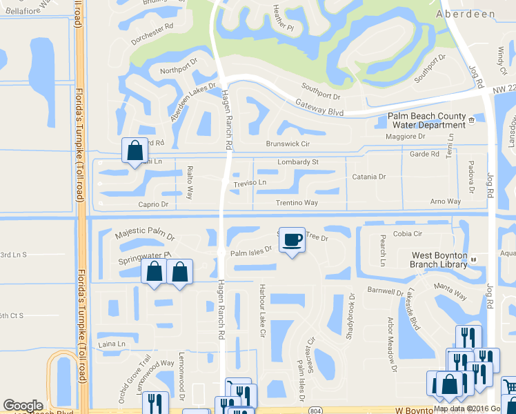 map of restaurants, bars, coffee shops, grocery stores, and more near 7348 Trentino Way in Boynton Beach