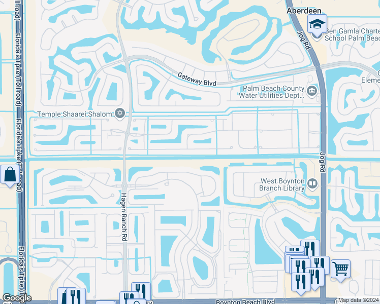 map of restaurants, bars, coffee shops, grocery stores, and more near 7180 Trentino Way in Boynton Beach