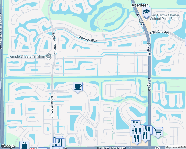 map of restaurants, bars, coffee shops, grocery stores, and more near 7100 Trentino Way in Boynton Beach