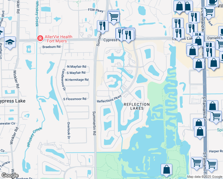 map of restaurants, bars, coffee shops, grocery stores, and more near 13960 Lake Mahogany Boulevard in Fort Myers