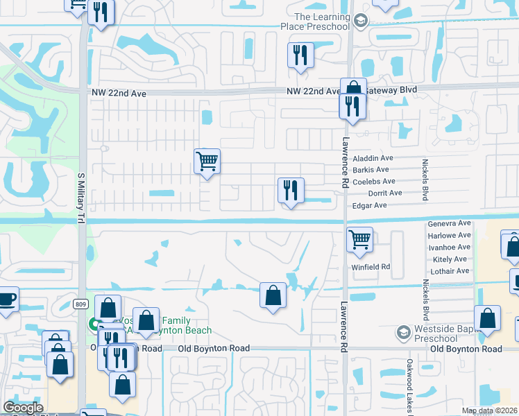 map of restaurants, bars, coffee shops, grocery stores, and more near 4087 Cardinal Road in Boynton Beach