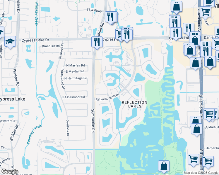 map of restaurants, bars, coffee shops, grocery stores, and more near 13960 Lake Mahogany Boulevard in Fort Myers