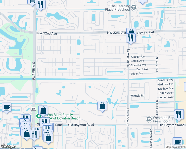 map of restaurants, bars, coffee shops, grocery stores, and more near 4087 Cardinal Road in Boynton Beach
