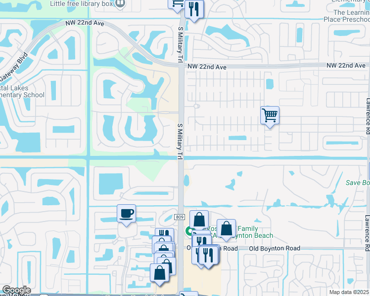 map of restaurants, bars, coffee shops, grocery stores, and more near 9200 South Military Trail in Boynton Beach