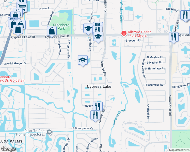 map of restaurants, bars, coffee shops, grocery stores, and more near 8771 Rose Court in Fort Myers