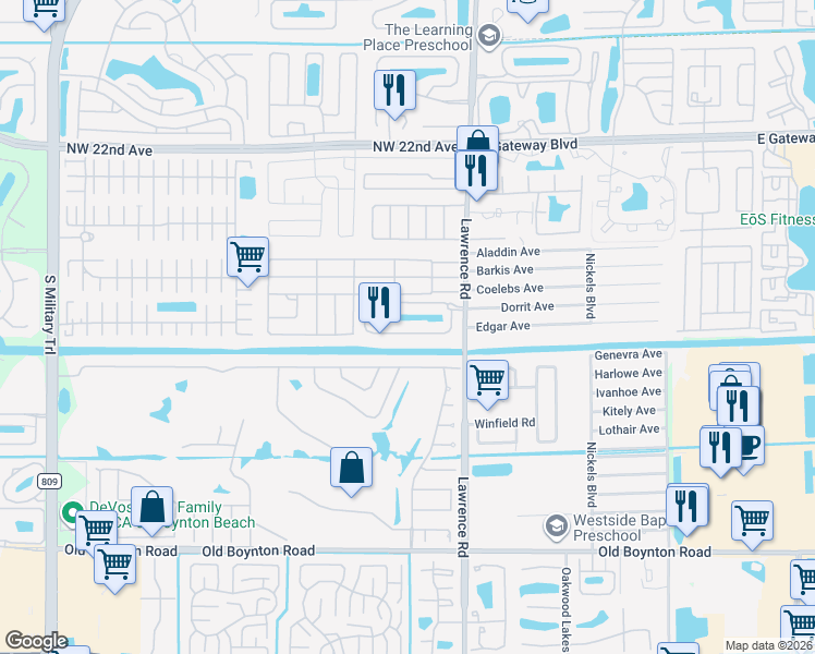map of restaurants, bars, coffee shops, grocery stores, and more near 4079 Artesa Drive in Boynton Beach