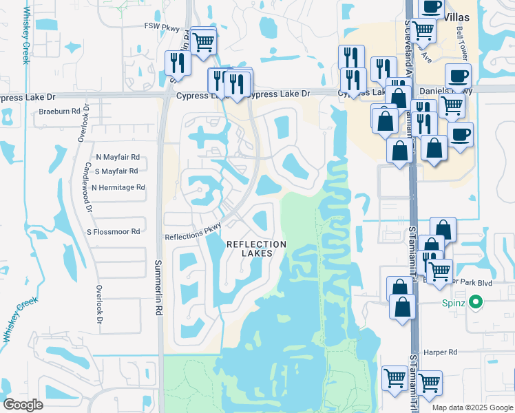 map of restaurants, bars, coffee shops, grocery stores, and more near 13899 Lily Pad Circle in Fort Myers