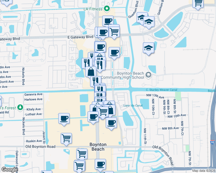 map of restaurants, bars, coffee shops, grocery stores, and more near 1332 Piazza Delle Pallottole in Boynton Beach