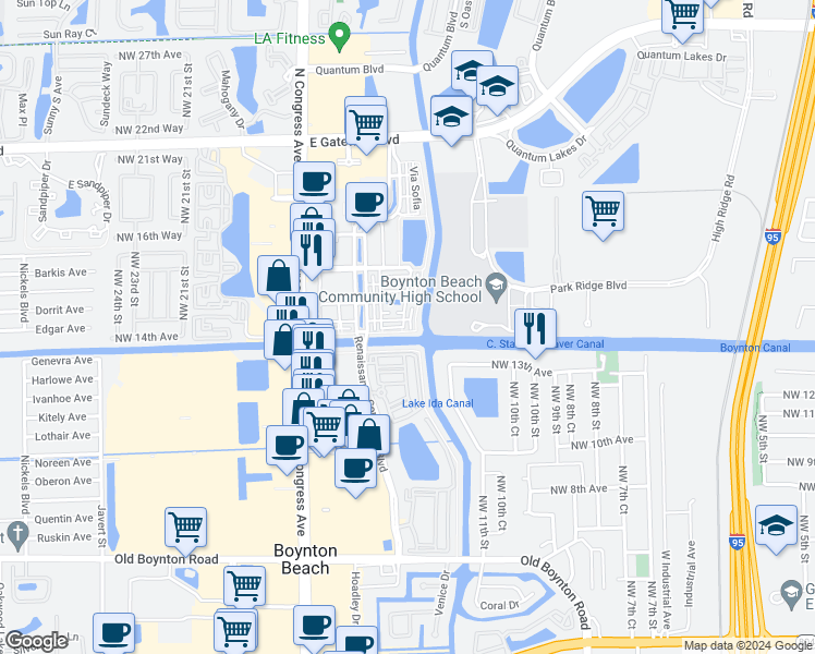 map of restaurants, bars, coffee shops, grocery stores, and more near 1323 Piazza Pitti in Boynton Beach