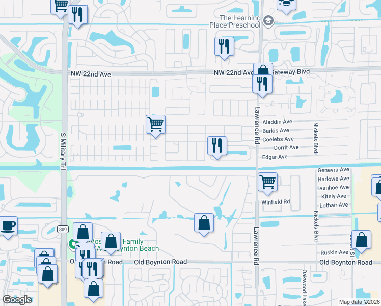map of restaurants, bars, coffee shops, grocery stores, and more near 4087 Cardinal Road in Boynton Beach