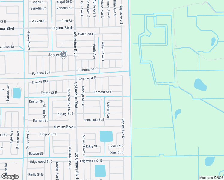 map of restaurants, bars, coffee shops, grocery stores, and more near 1242 Earnest Street East in Lehigh Acres