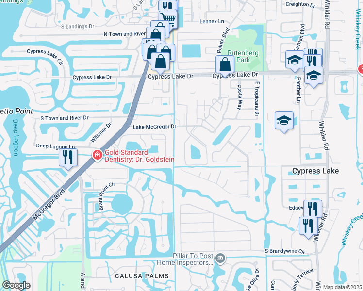 map of restaurants, bars, coffee shops, grocery stores, and more near 13770 Julias Way in Fort Myers