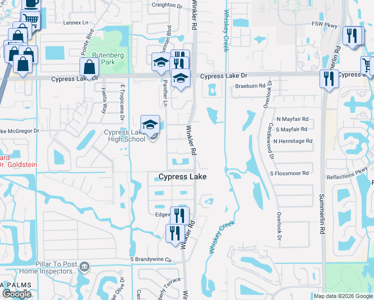map of restaurants, bars, coffee shops, grocery stores, and more near 6760 Winkler Road in Fort Myers