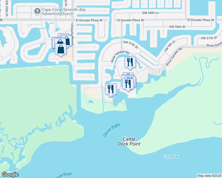 map of restaurants, bars, coffee shops, grocery stores, and more near 6081 Silver King Boulevard in Cape Coral