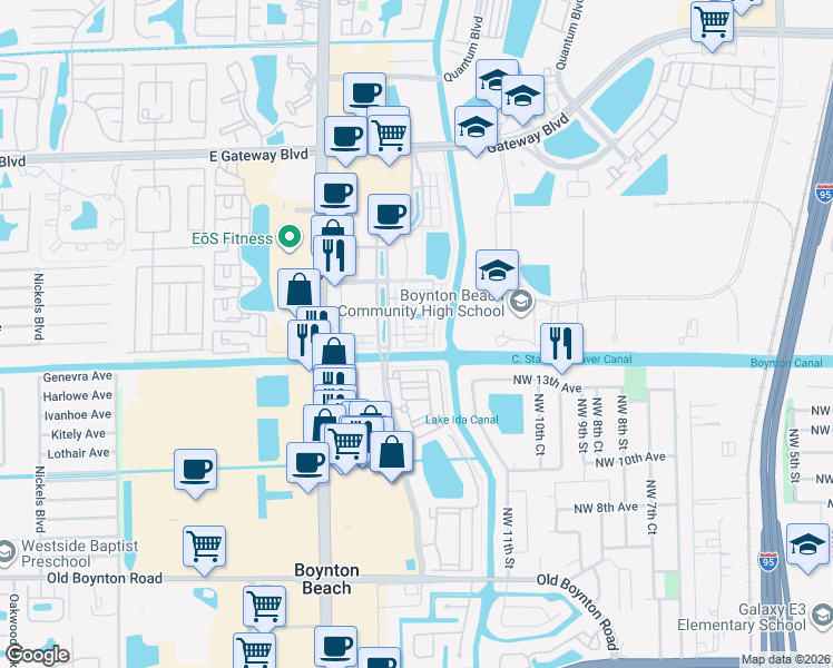 map of restaurants, bars, coffee shops, grocery stores, and more near 1311 Piazza Pitti in Boynton Beach