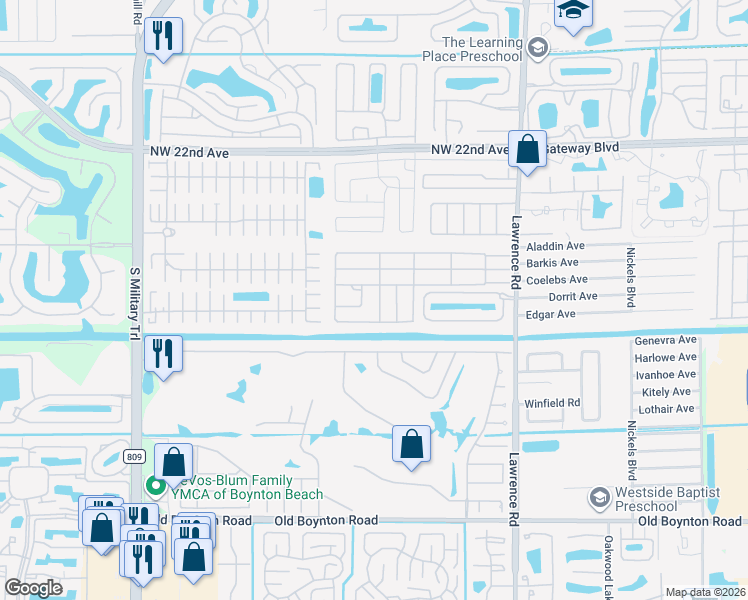 map of restaurants, bars, coffee shops, grocery stores, and more near 4327 Mission Bell Drive in Boynton Beach